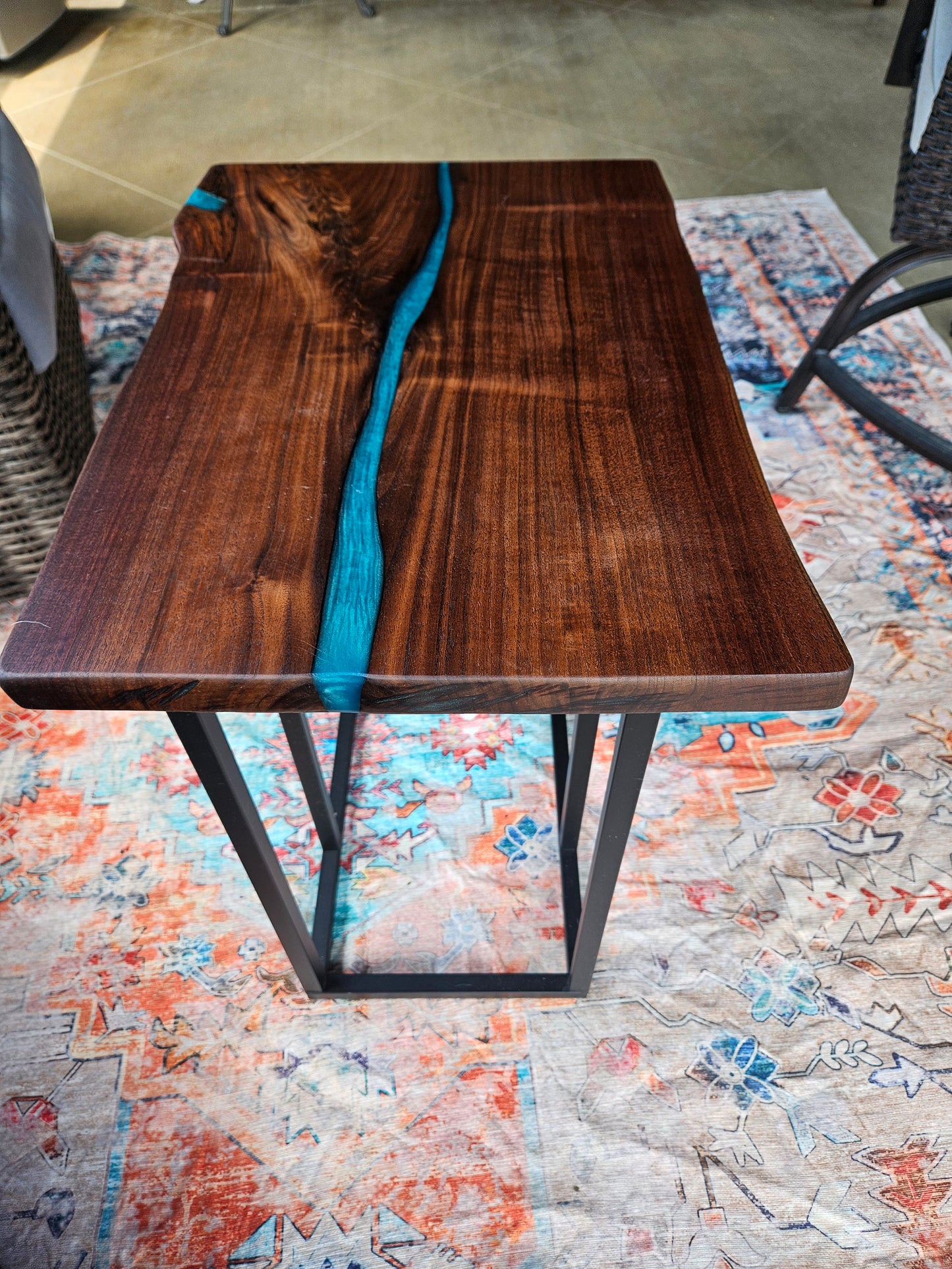Walnut C Channel Table with Turquoise Resin #684