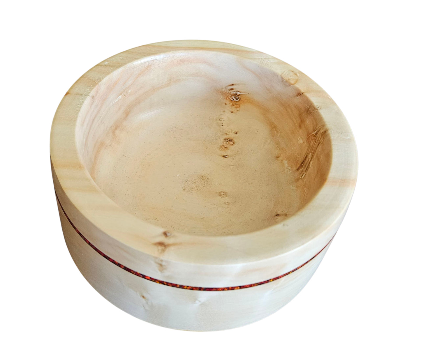 Flaming Box Elder Wood Dish w/Ruby Red Inlay 8" #657