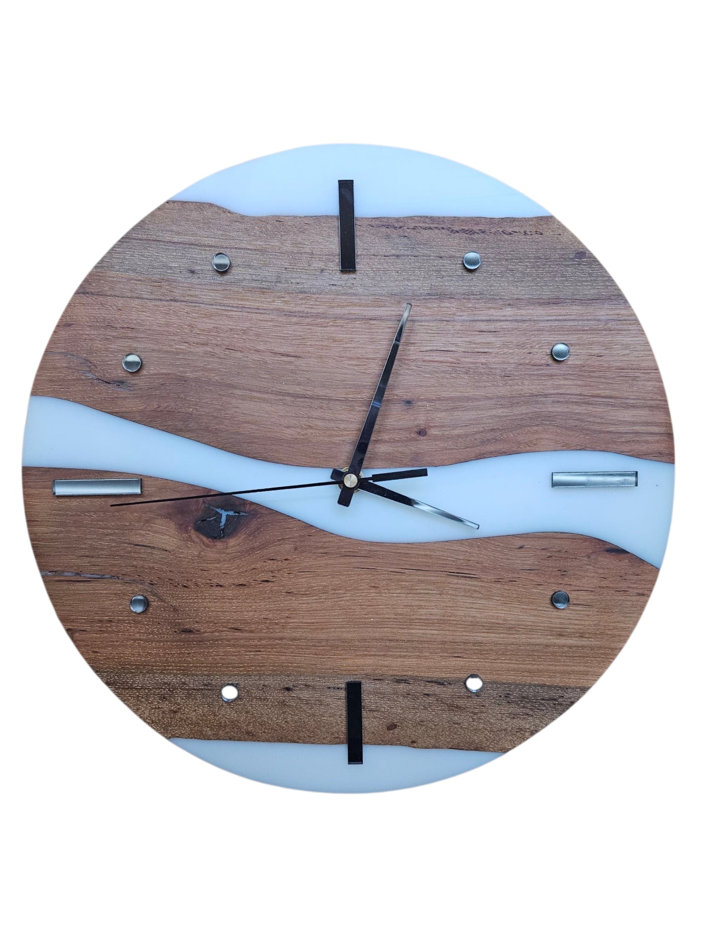 Pecan and White epoxy Clock 13" #573
