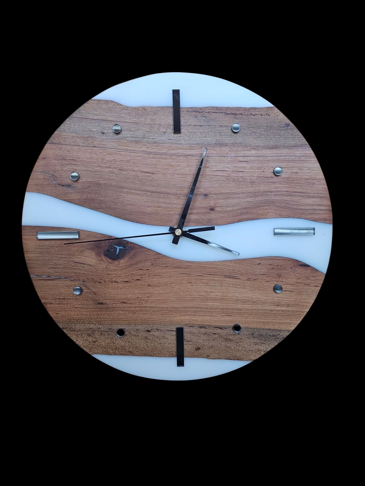 Pecan and White epoxy Clock 13" #573