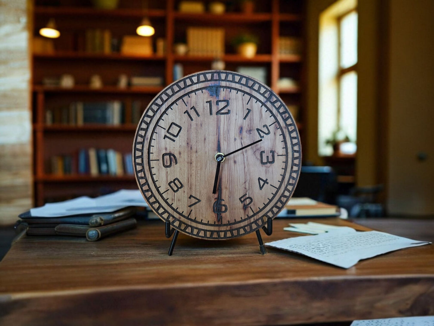 Vintage wood desk clock 8" #574