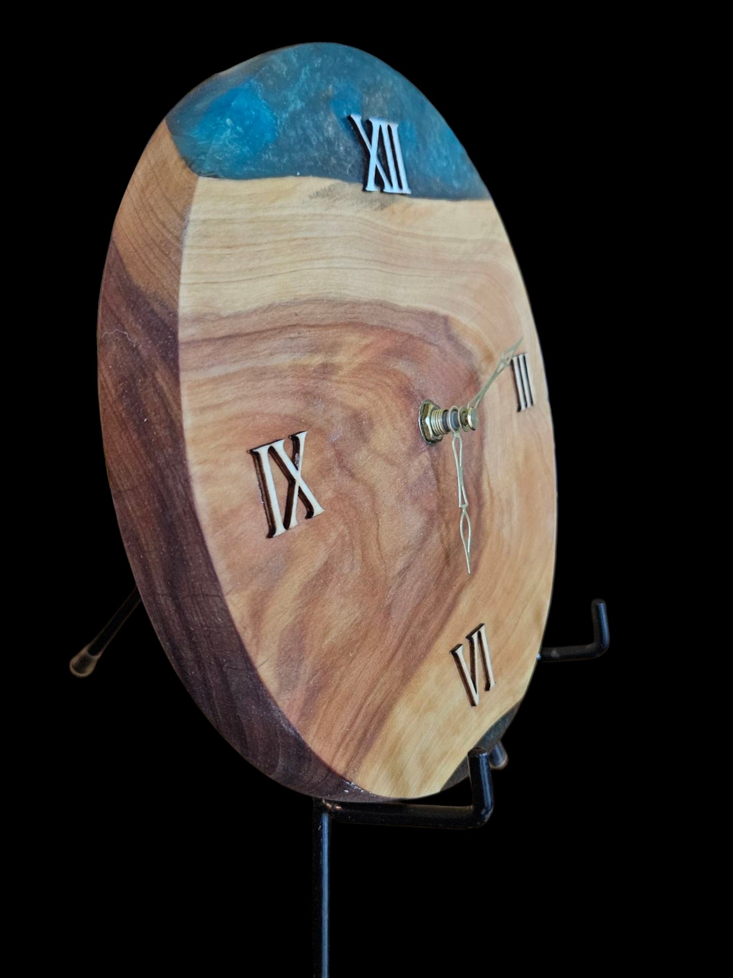 Olive wood green epoxy clock 8" #575