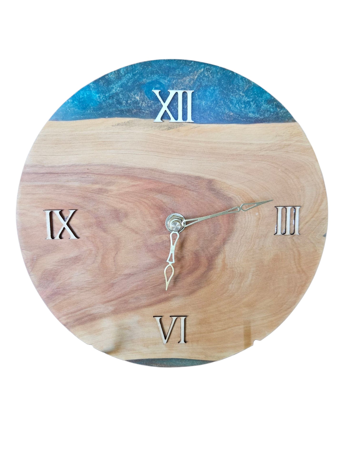 Olive wood green epoxy clock 8" #575