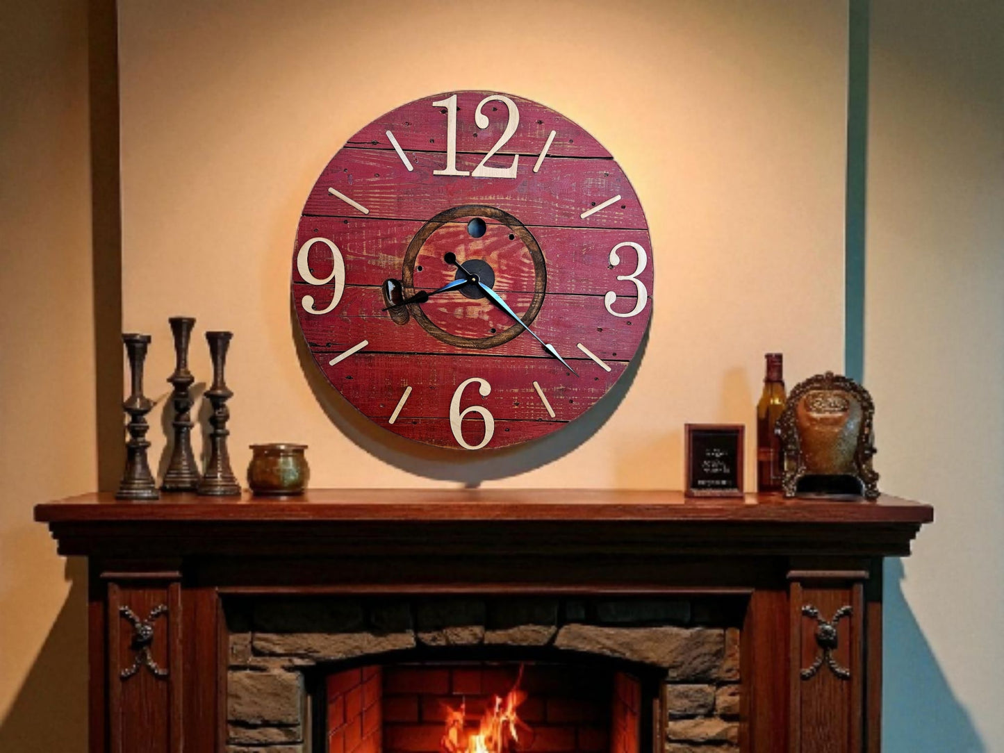 Rustic Red Spool Clock – 30" #580