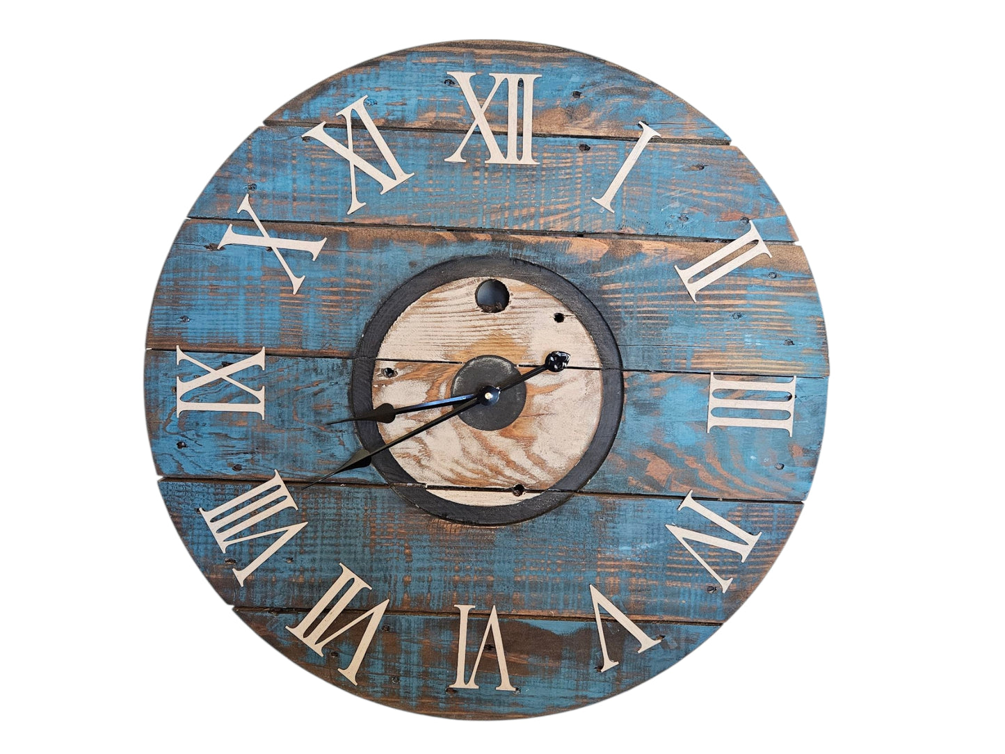 Rustic Blue Spool Clock – 30" #581