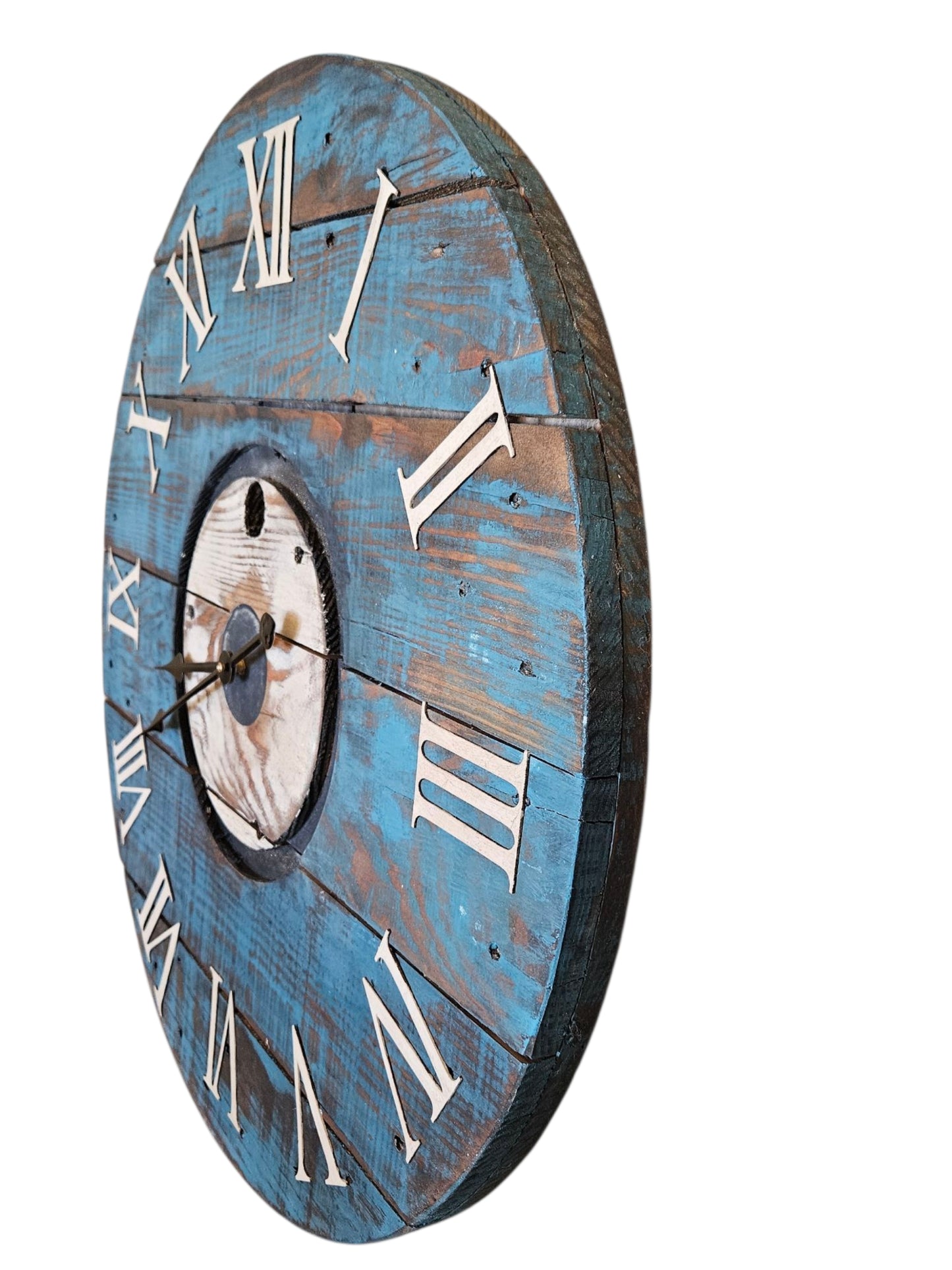 Rustic Blue Spool Clock – 30" #581