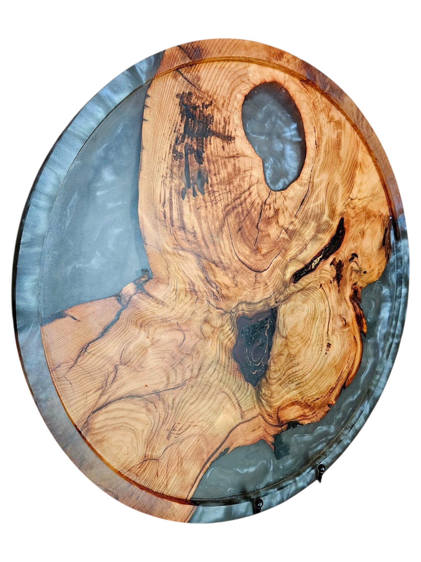Olive Wood & Silver Epoxy Lazy Susan – 18" #584