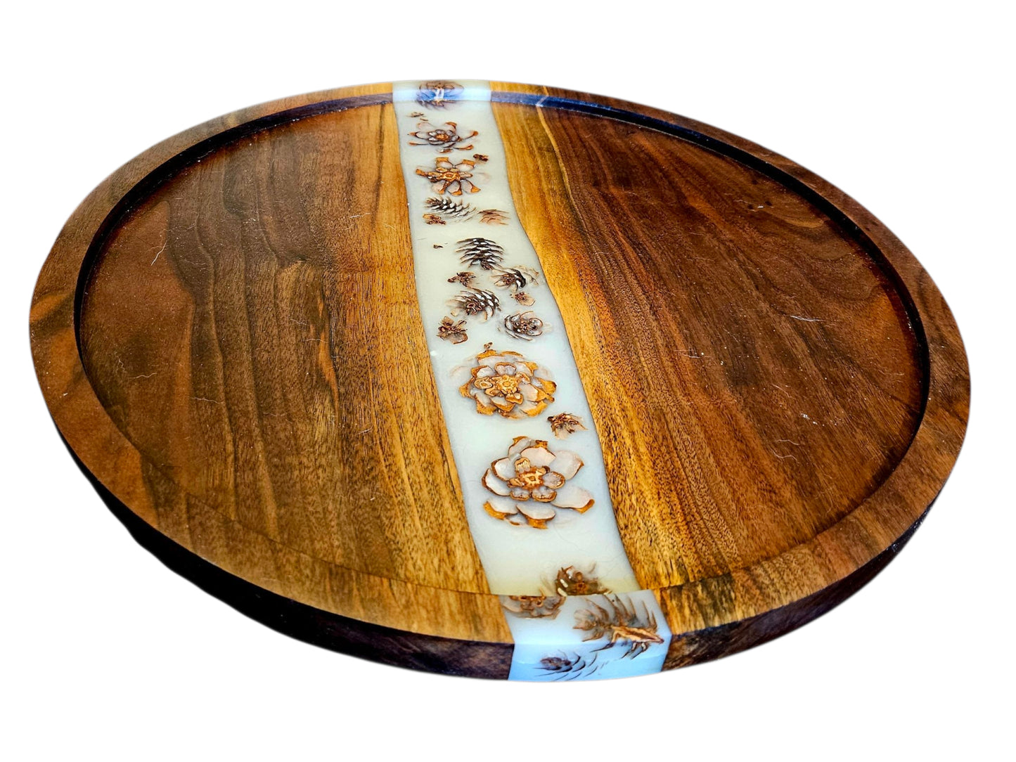 Walnut Lazy Susan with Pinecones 19" #666