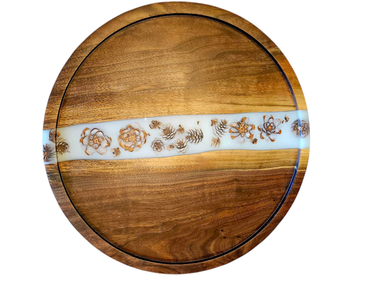 Walnut Lazy Susan with Pinecones 19" #666