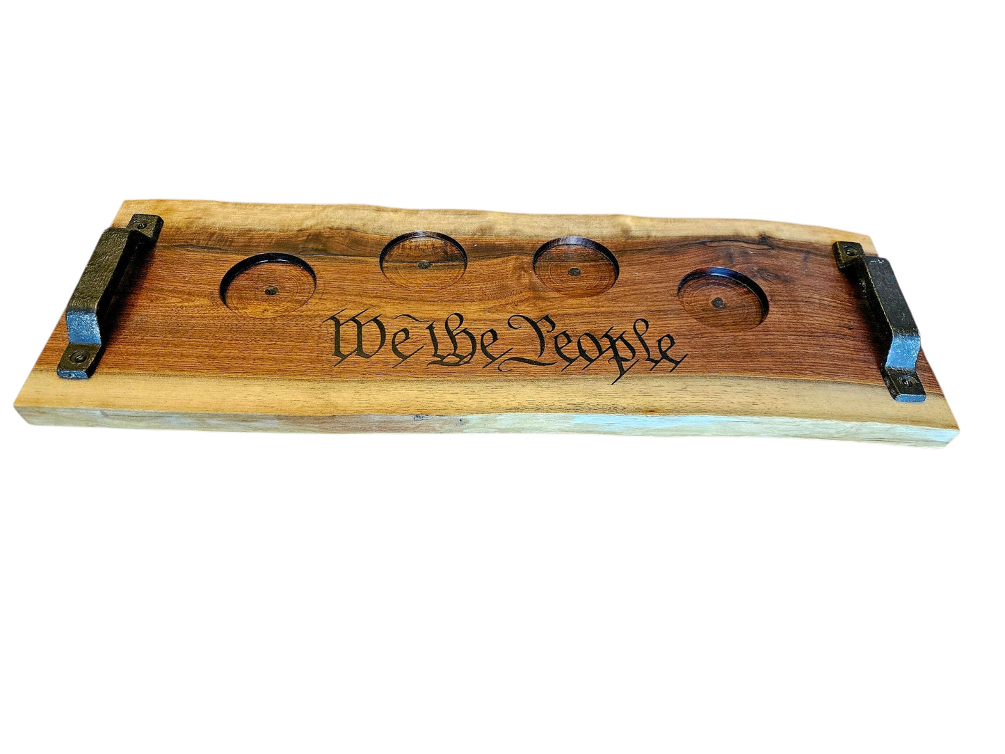 Walnut “We the People” Pint Glass Tray – 22" x 8" #597
