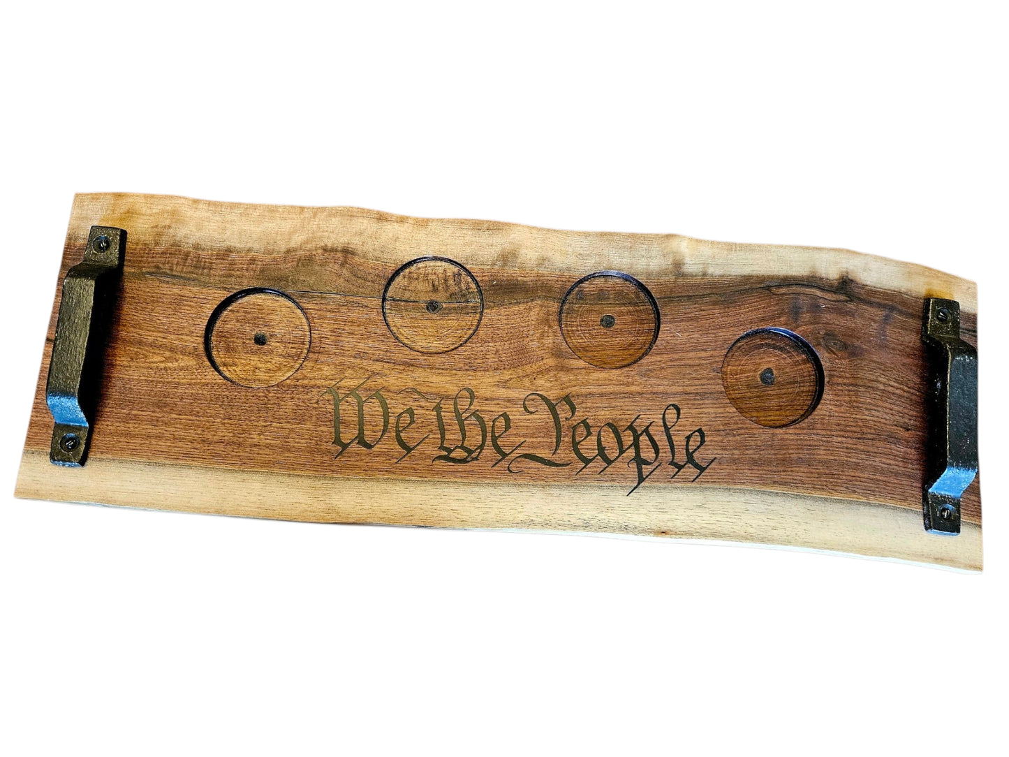 Walnut “We the People” Pint Glass Tray – 22" x 8" #597
