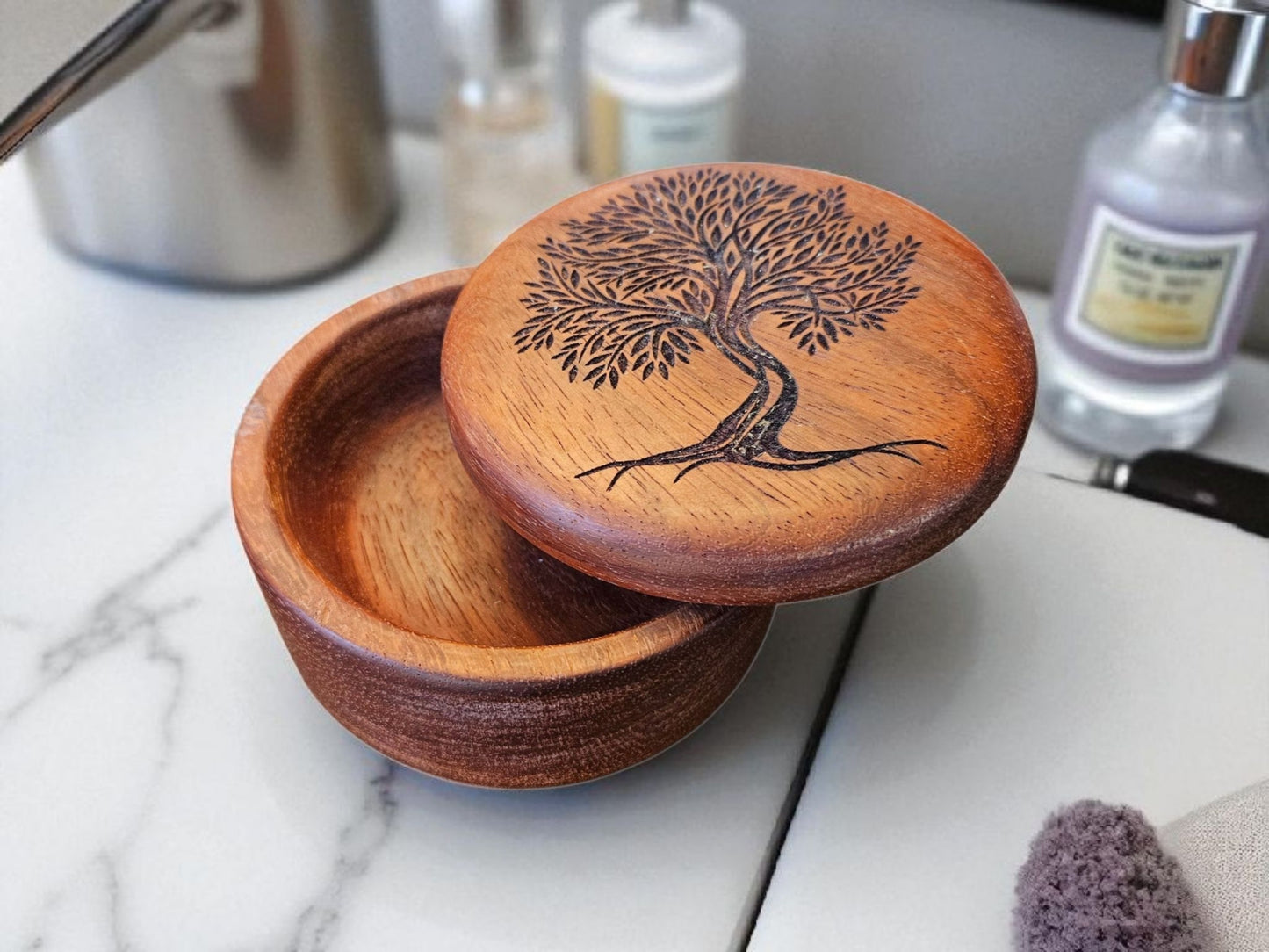 Hand-Carved Wooden Box – Tree of Life Design 5" #599