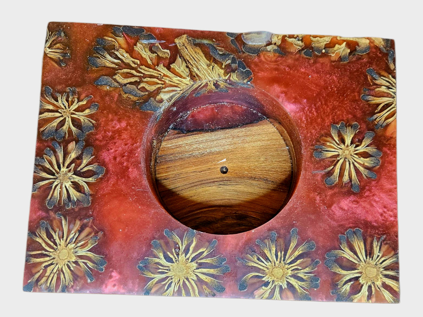 Pecan Wood & Epoxy Candle Holder with Pinecones – 7.5" x 5.5" #603
