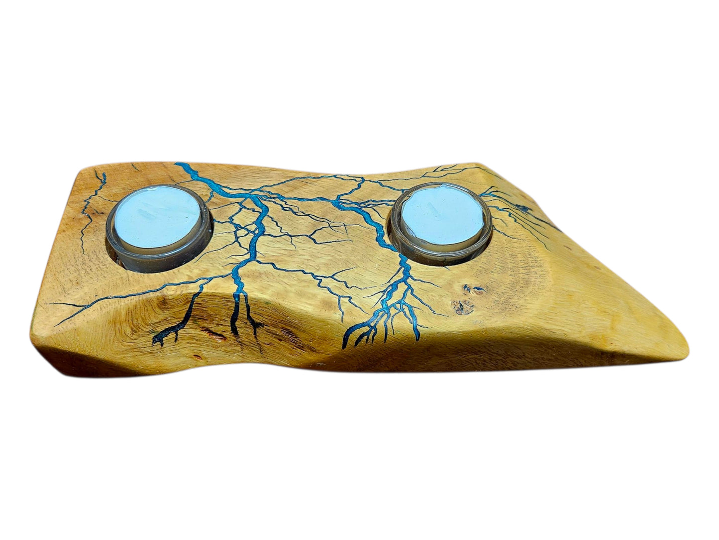 Wood Candle Holder with Etched Lightning Bolts 12" x 4"#604