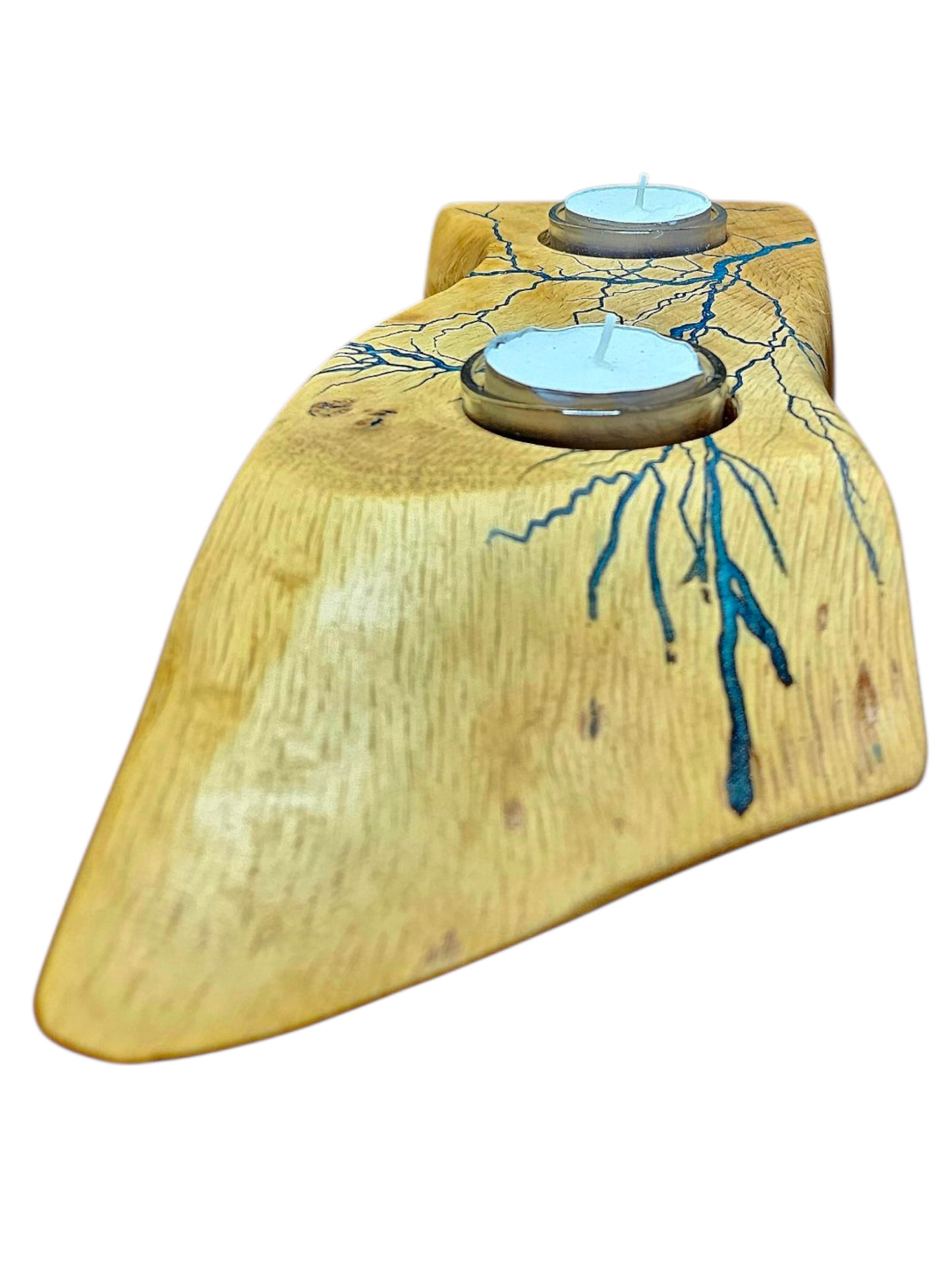 Wood Candle Holder with Etched Lightning Bolts 12" x 4"#604