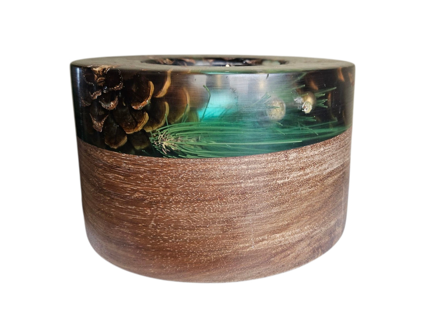 Walnut with Pinecones and Green Epoxy 7" x 4" #609