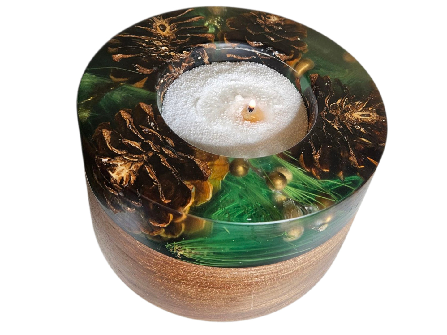 Walnut with Pinecones and Green Epoxy 7" x 4" #609