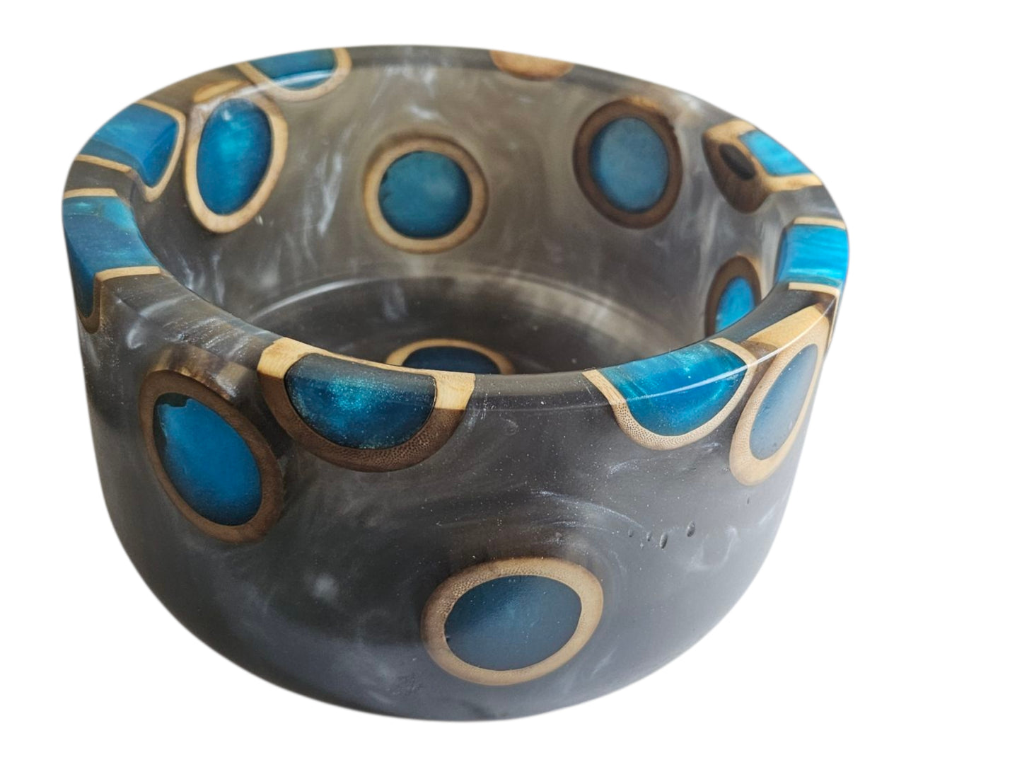 Smokey Grey Dish with Bamboo Turquoise 6" x 3" #612