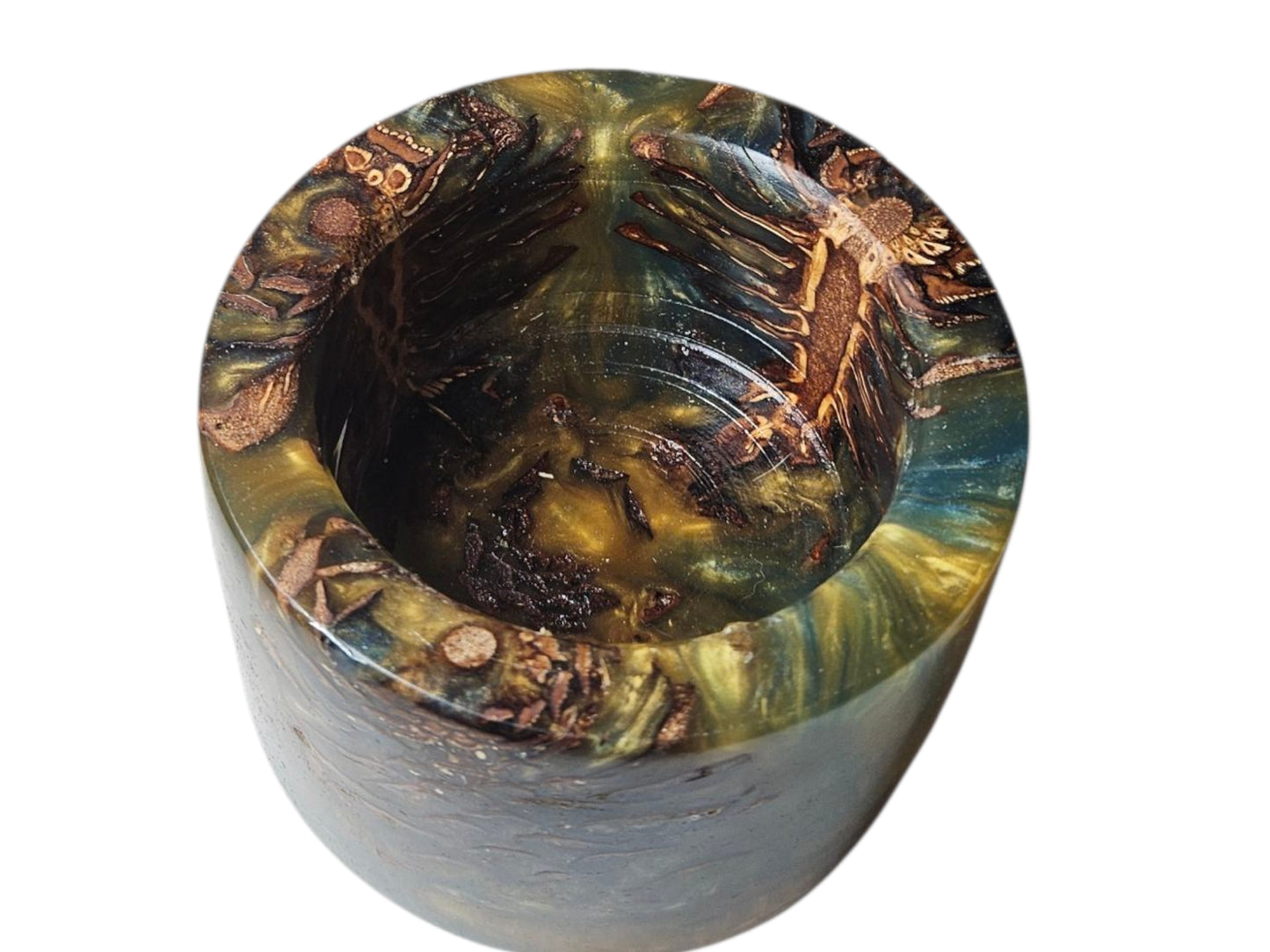 Pinecones with Green and Yellow Accents Candle Holder 4" x 3" #611