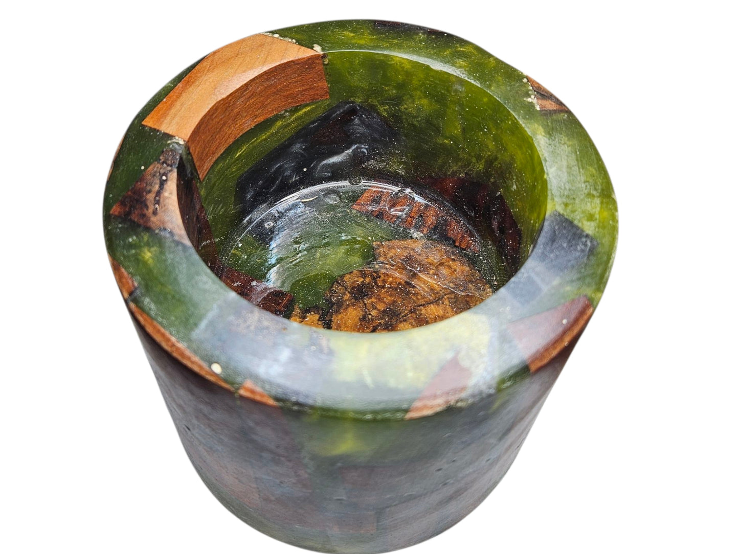 Green and Cherry Wood Bowl 6" x 5" #620
