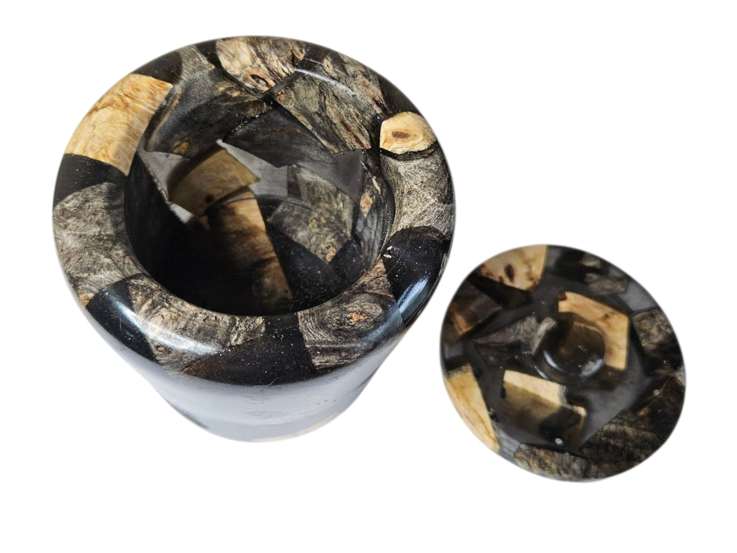 Black Epoxy with White Oak Lidded Jar 4" x 3" #622