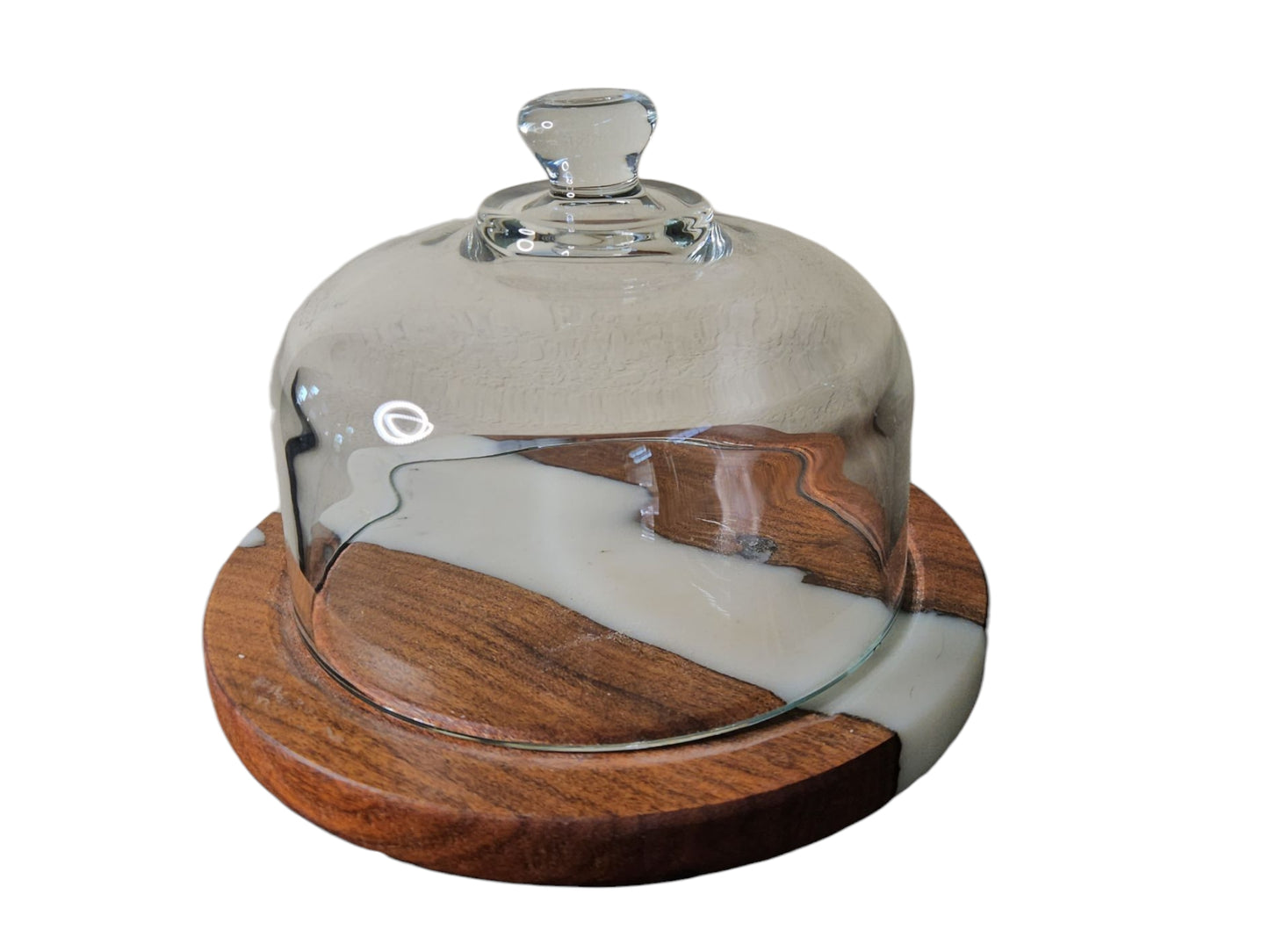Walnut and White Epoxy with Cloche Cheese Tray 8" x 7" #630