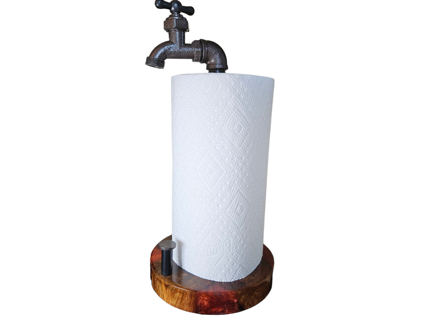 Pecan with Red Epoxy Paper Towel Holder 8" #642