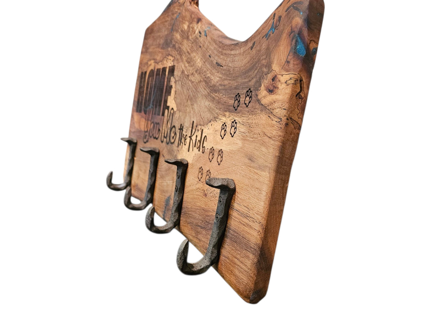 Pecan Coat & Key Rack – “Home You Me the Kids” Design 18" x 12" #641