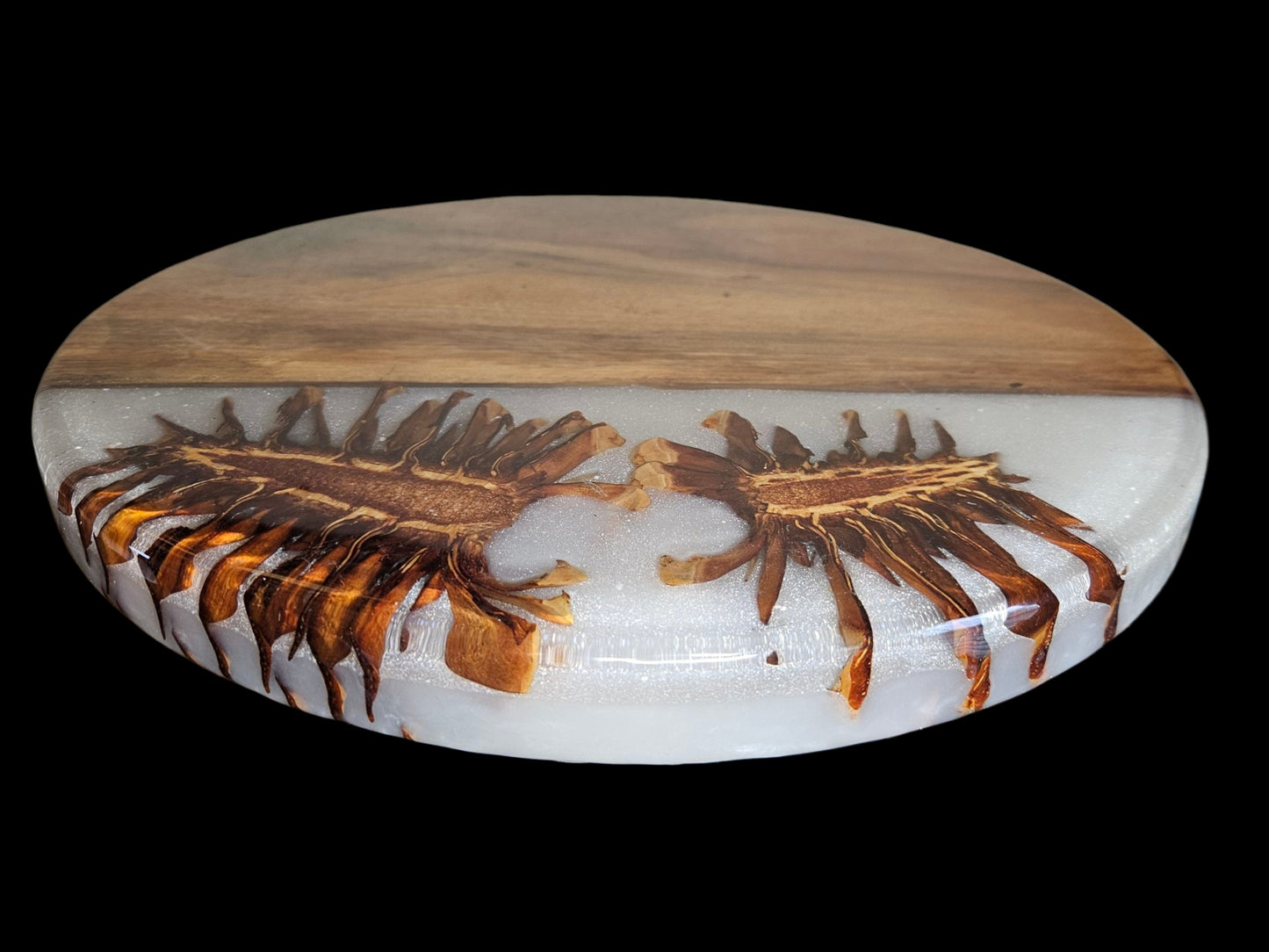 Pecan Lazy Susan w/Oversized Pinecones in White Epoxy 13" #655