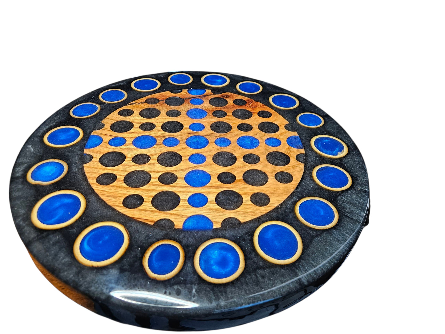 Bamboo with Blue Epoxy Lazy Susan 14" #671