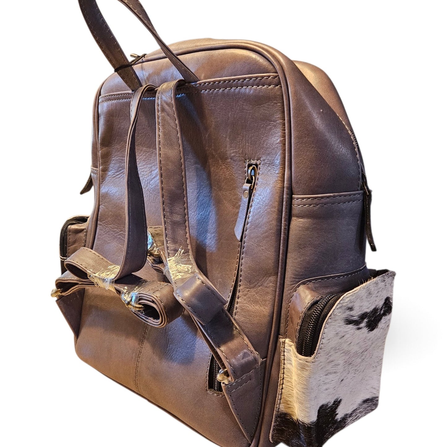 Gray Leather and Cowhide Backpack #795