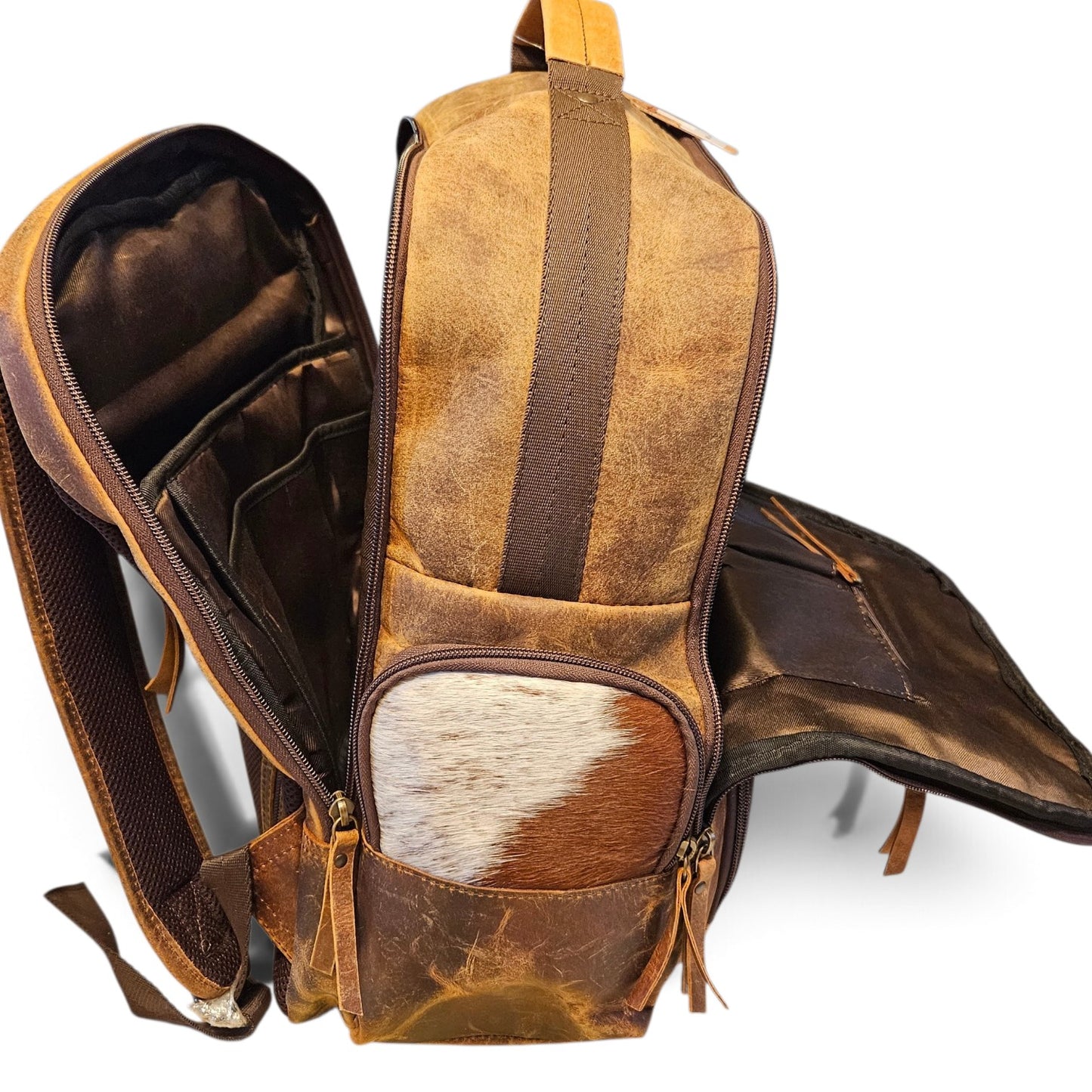 Brown Leather Cowhide Backpack 798#