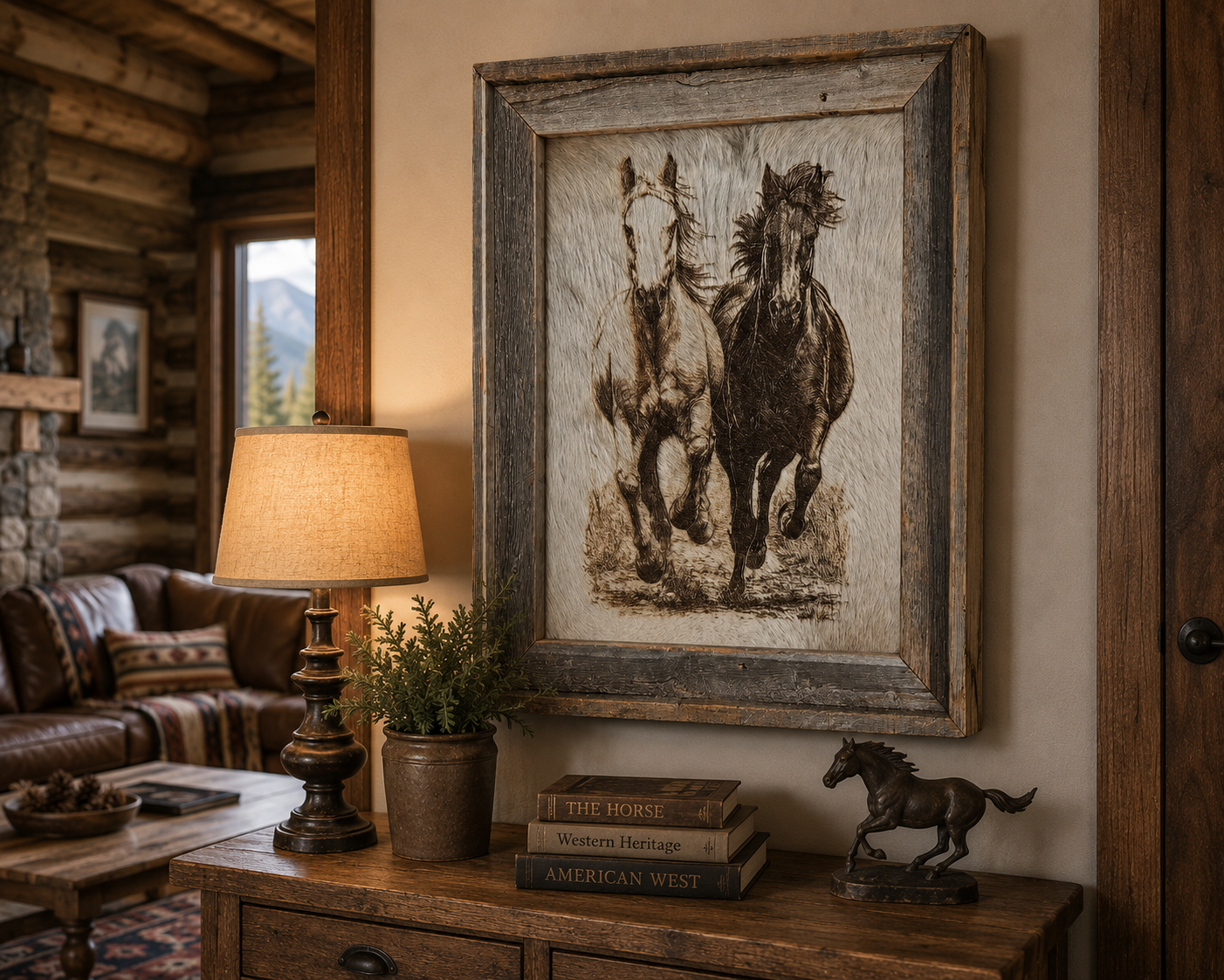 Lasered Cowhide Art