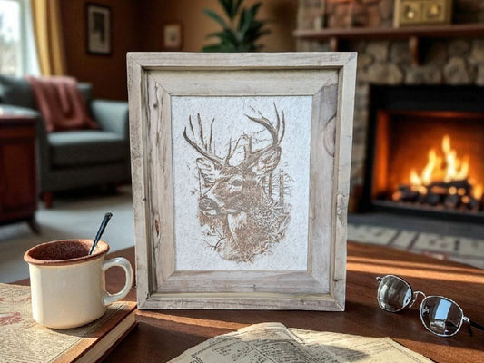 Etched Deer on Cowhide 13"x 11" #553