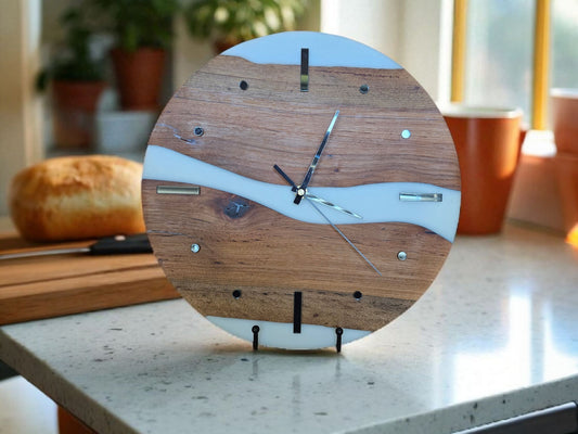 Pecan and White epoxy Clock 13" #573