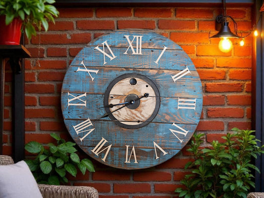 Rustic Blue Spool Clock – 30" #581
