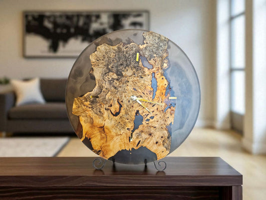 Buckeye Burl and Charcoal Gray Clock 17" #576