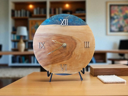 Olive wood green epoxy clock 8" #575