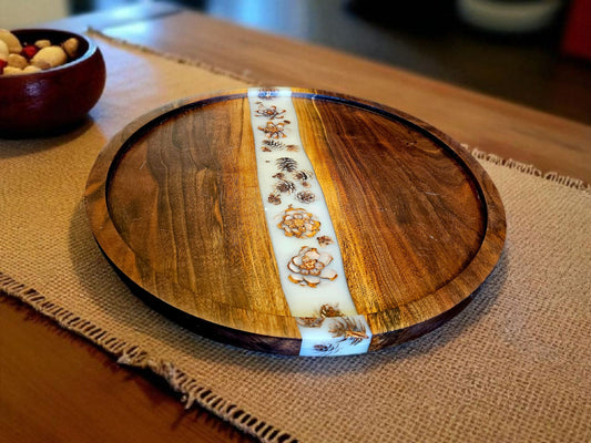 Walnut Lazy Susan with Pinecones 19" #666