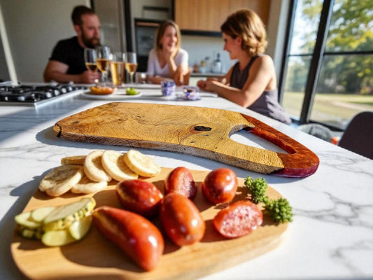 Pecan Charcuterie Board with red accent 18" x 9" #588