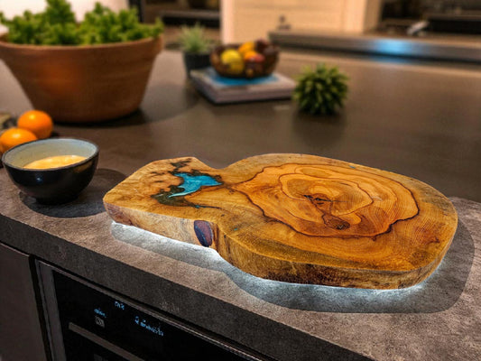 Pecan Charcuterie Board with Turquoise 14" x 11" #590