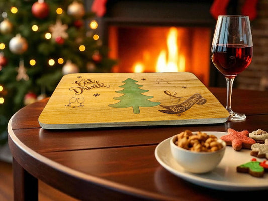 Poplar Wood Holiday Serving Board with Green Epoxy Tree 12" x 8" # 595