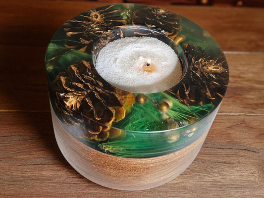 Walnut with Pinecones and Green Epoxy 7" x 4" #609
