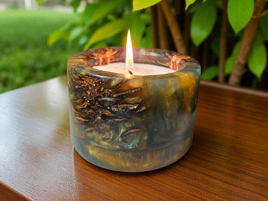 Pinecones with Green and Yellow Accents Candle Holder 4" x 3" #611