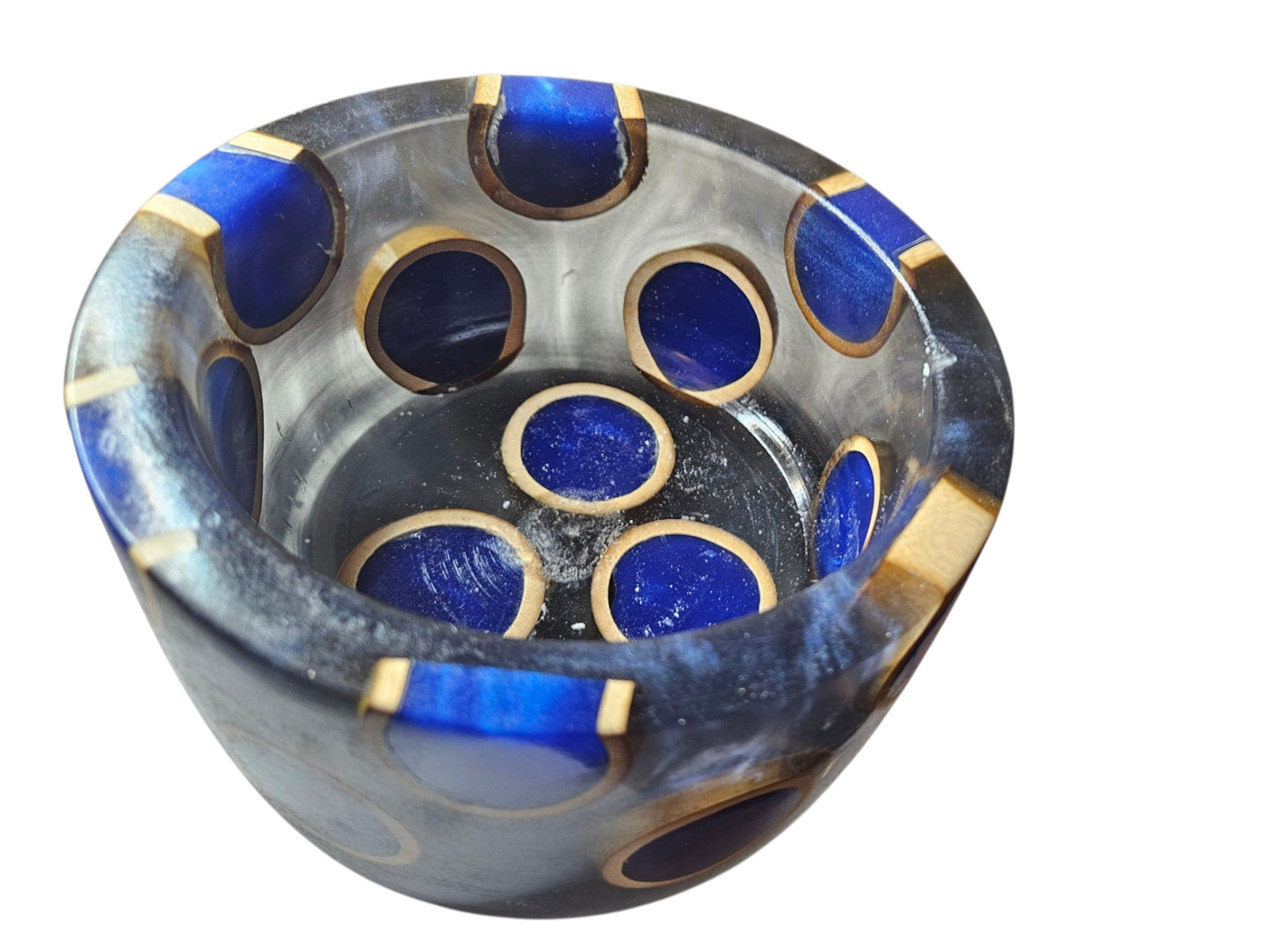 Bamboo Filled With Blue Epoxy in a Smokey Black Dish  #613