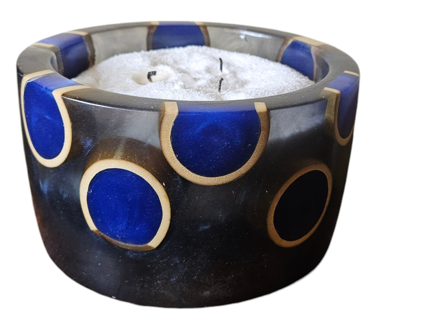 Bamboo Filled With Blue Epoxy in a Smokey Black Dish  #613