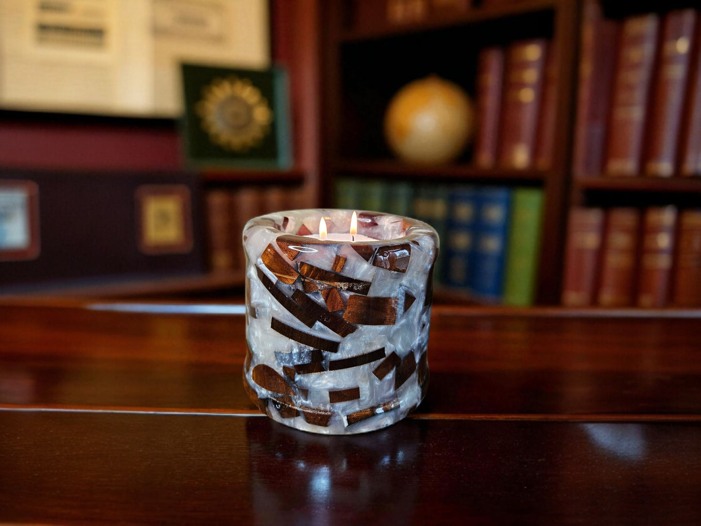 White Epoxy and Walnut Bowl 6" x 6"  #621
