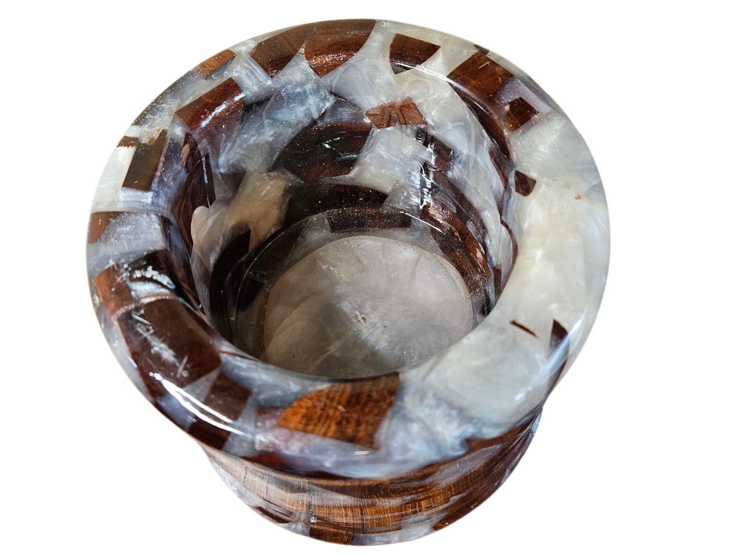 White Epoxy and Walnut Bowl 6" x 6"  #621