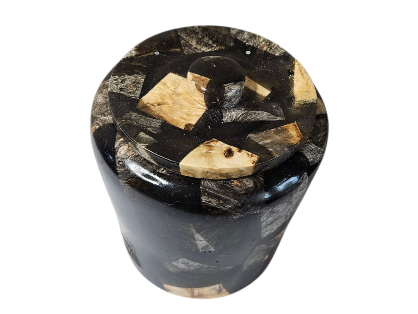 Black Epoxy with White Oak Lidded Jar 4" x 3" #622