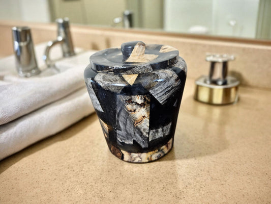 Black Epoxy with White Oak Lidded Jar 4" x 3" #622